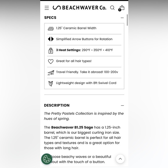 Beachwaver 1.25" Rotating Curling Iron in Pretty Lilac, pastel purple - Picture 10 of 15